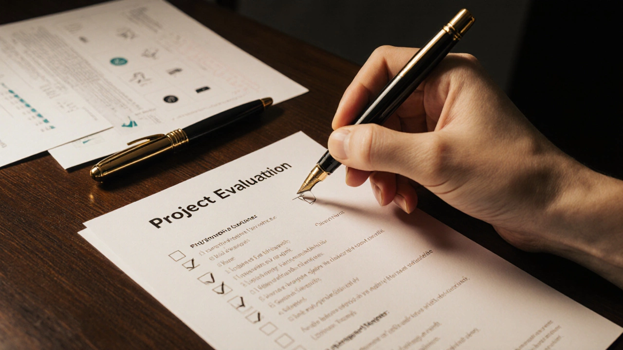 Hand checking a checklist beside a signed contract and UI elements.