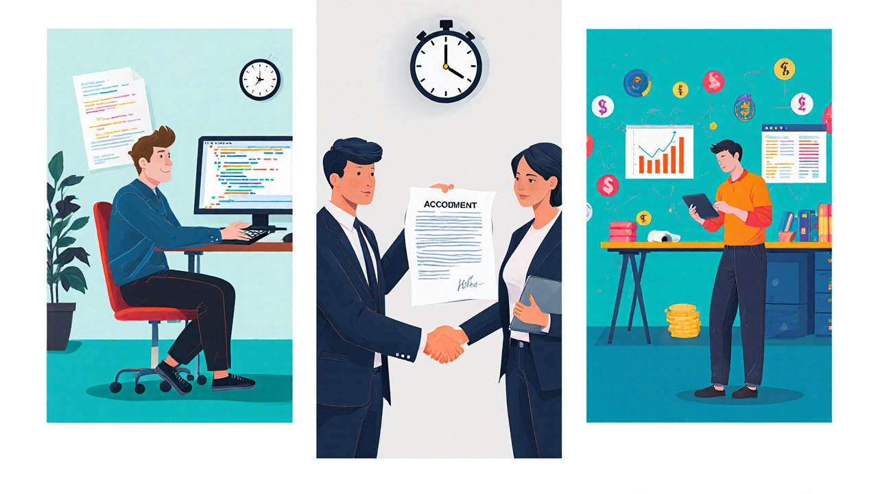 Three panels showing hourly, fixed‑price, and value‑based website pricing models.