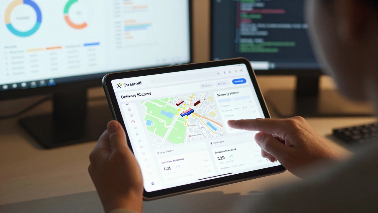 UX researcher adjusting a live data-powered dashboard prototype.