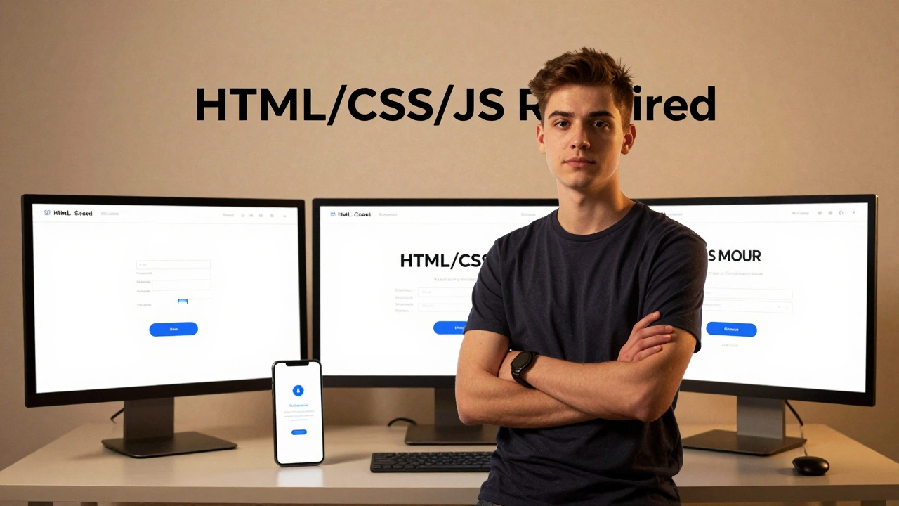 A developer viewing a responsive website on three devices with interactive elements working.