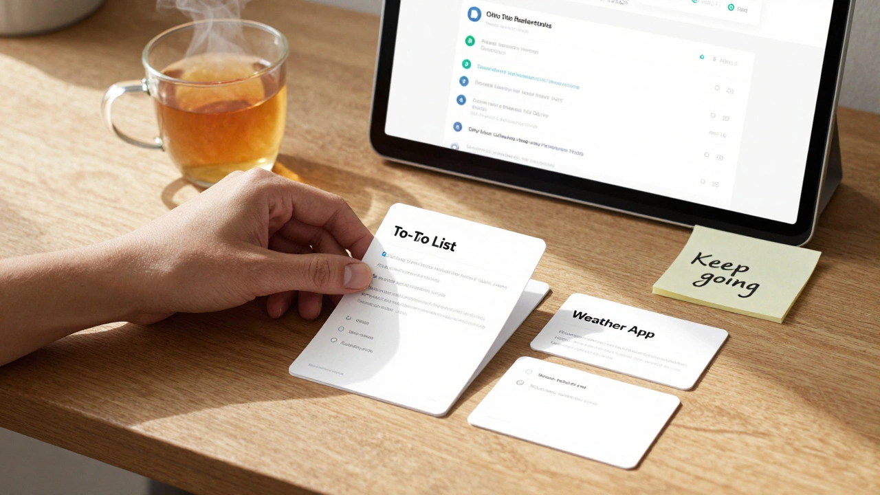 A hand placing GitHub repository cards on a table, showing five completed web projects with daily commit activity.