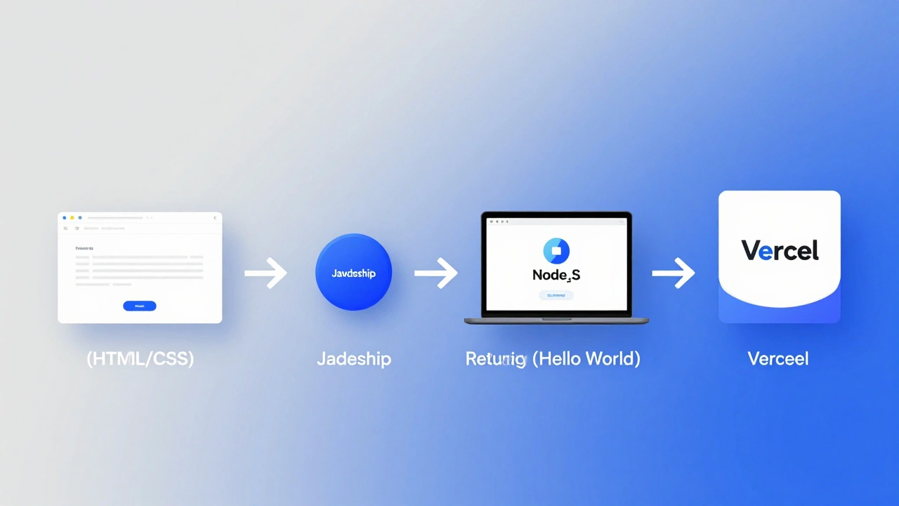 A visual timeline showing a developer’s progress from static web pages to a deployed app, step by step.