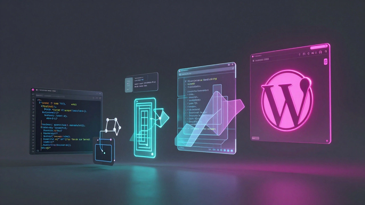 Modern WordPress block editing concepts in futuristic visualization