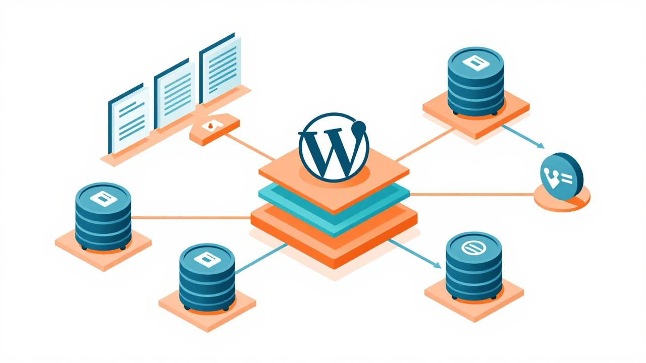 WordPress architecture diagram showing theme hierarchy structure