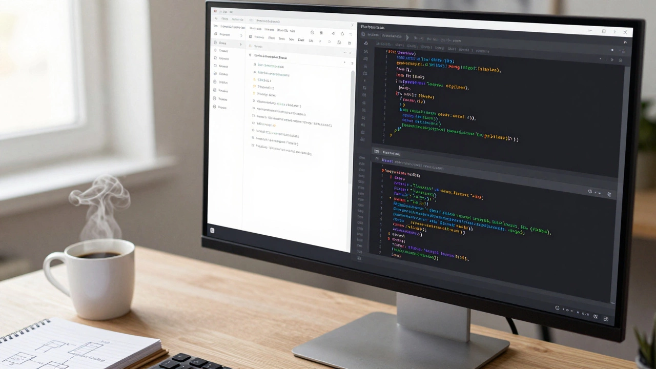 A professional workspace showing a WordPress dashboard and a code editor with PHP and CSS.