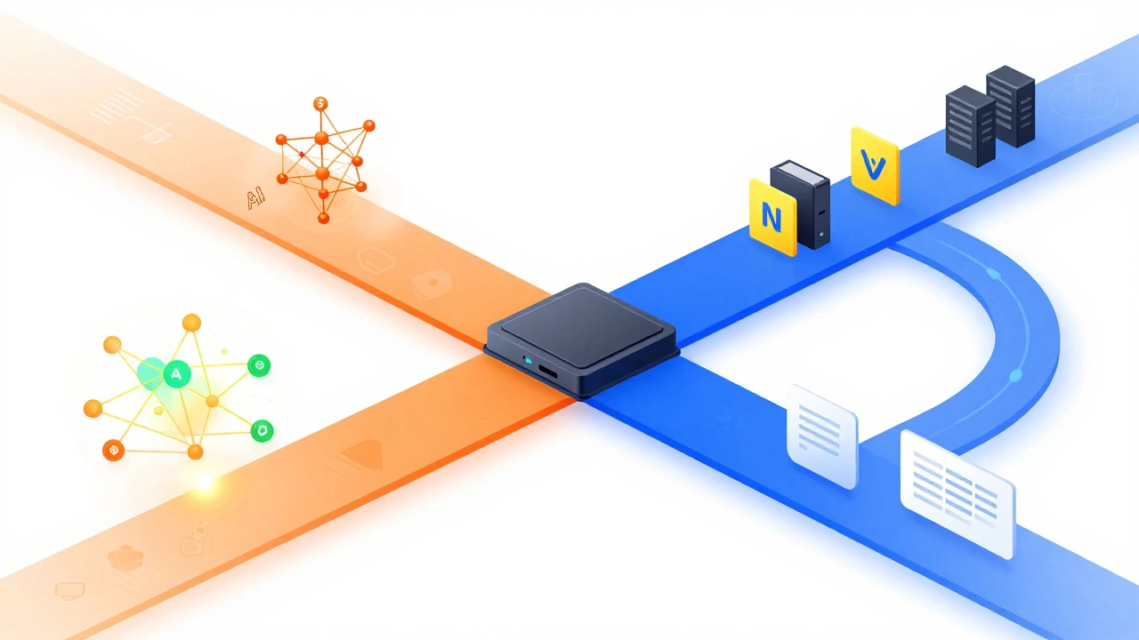 Diagram showing Python for AI and JavaScript for web dev divergence.