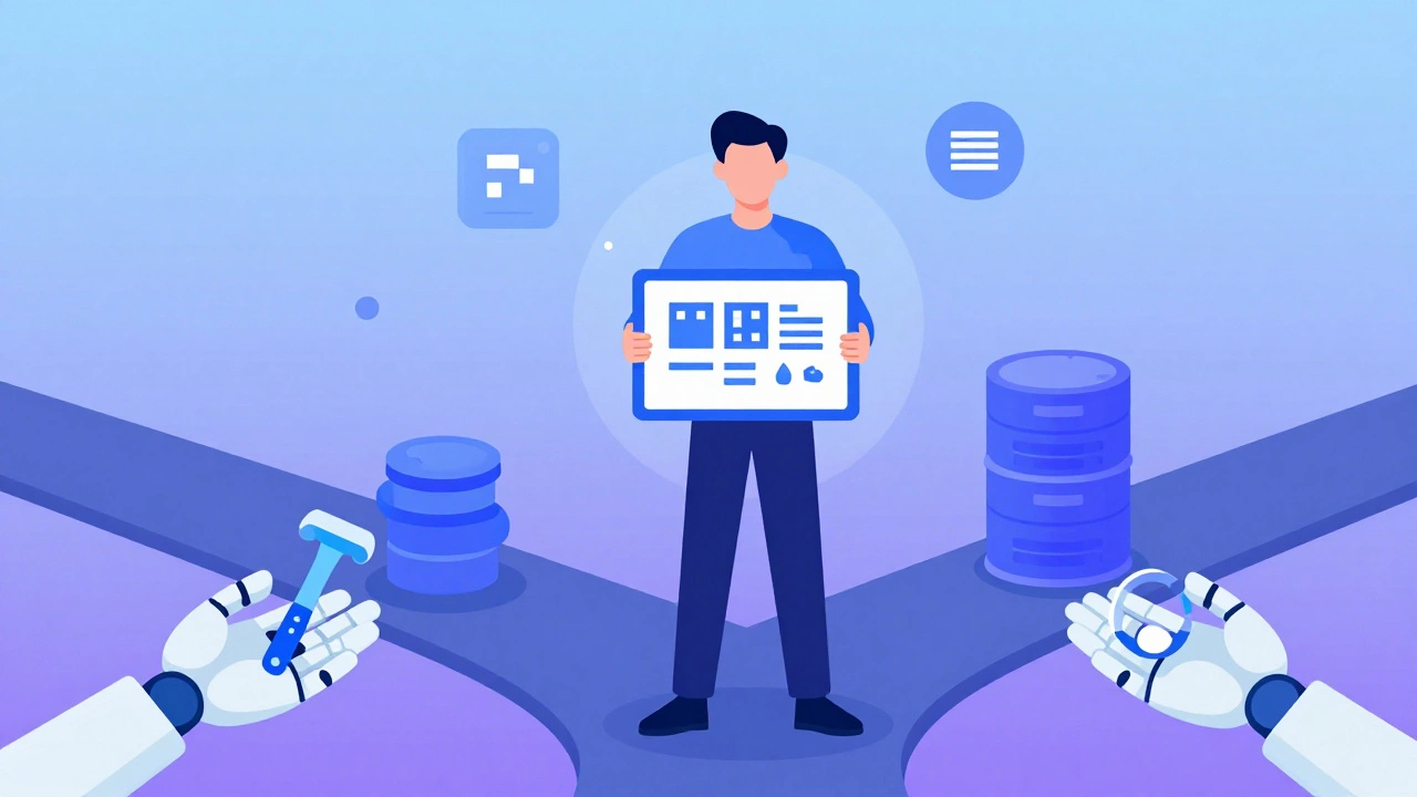 Illustration of developer using AI tools for full-stack coding