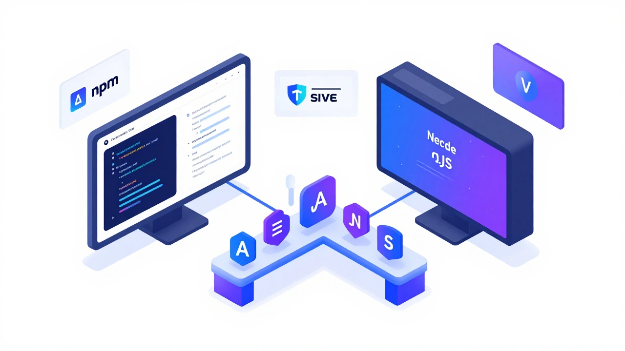 Isometric view of full-stack development bridging frontend and backend