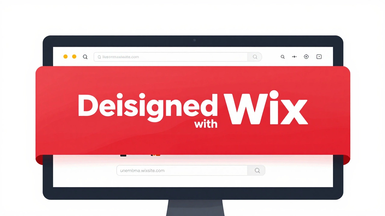 Website mockup with intrusive ad banner and wixsite.com subdomain URL