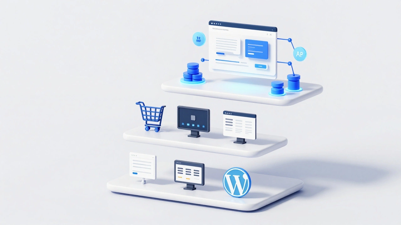 3D graphic showing pricing tiers for simple sites to complex web apps