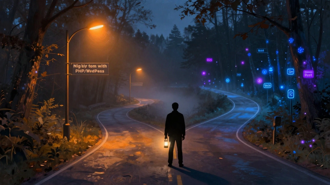 Metaphorical fork in the road symbolizing tech stack migration decisions
