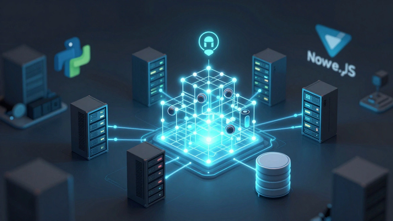 Abstract visualization of server logic and data networks