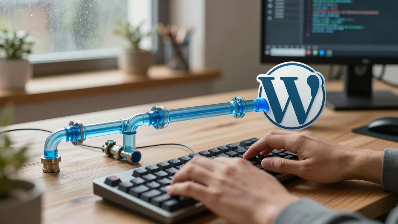 Developer working with plumbing metaphor for CMS backend systems