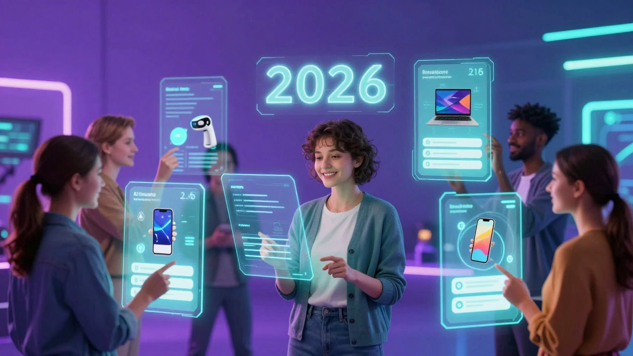Holographic product recommendations floating around diverse shoppers