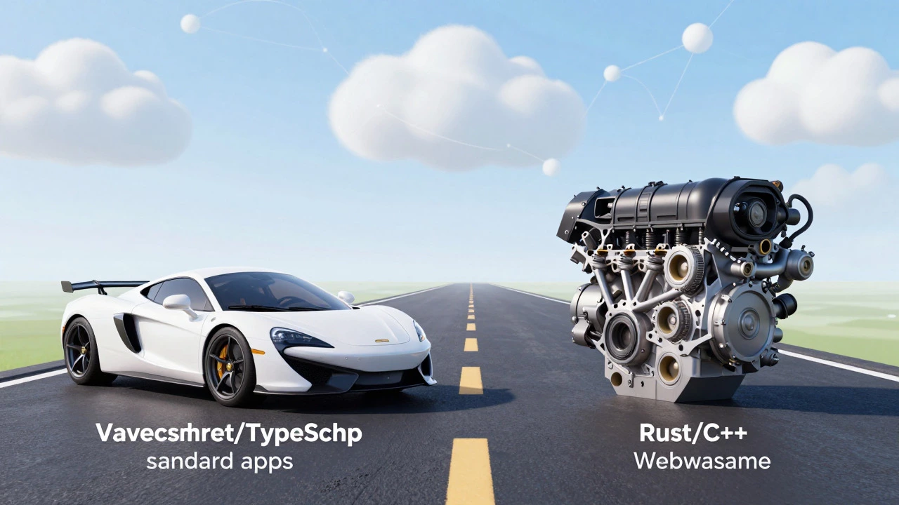Metaphorical comparison of JavaScript agility vs Rust power for web apps