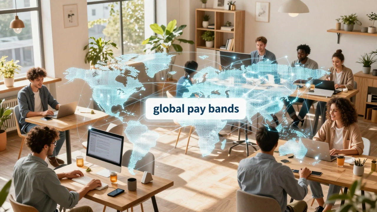 Remote developers worldwide connected by digital network threads