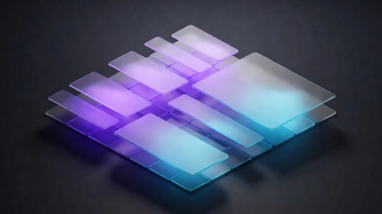 Abstract floating panels stretching smoothly to represent fluid layouts.