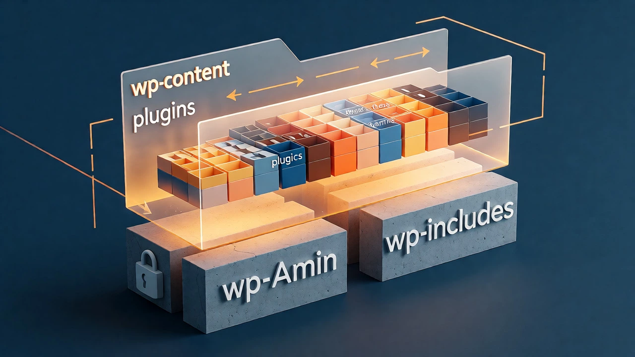 3D illustration of WordPress file structure layers