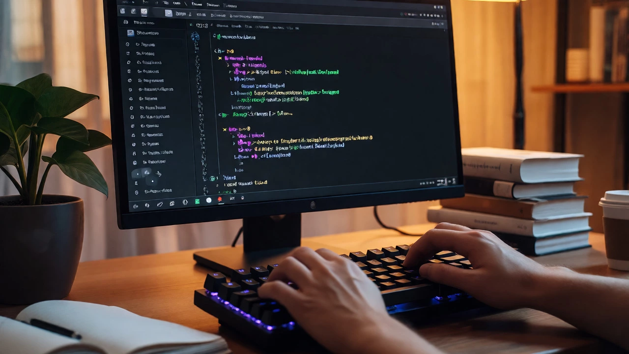 Close-up of developer coding in modern PHP IDE with clean environment