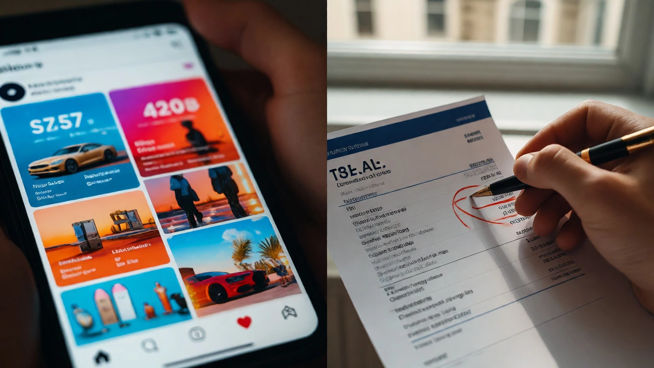 Comparison of social media success images against real bank statements.
