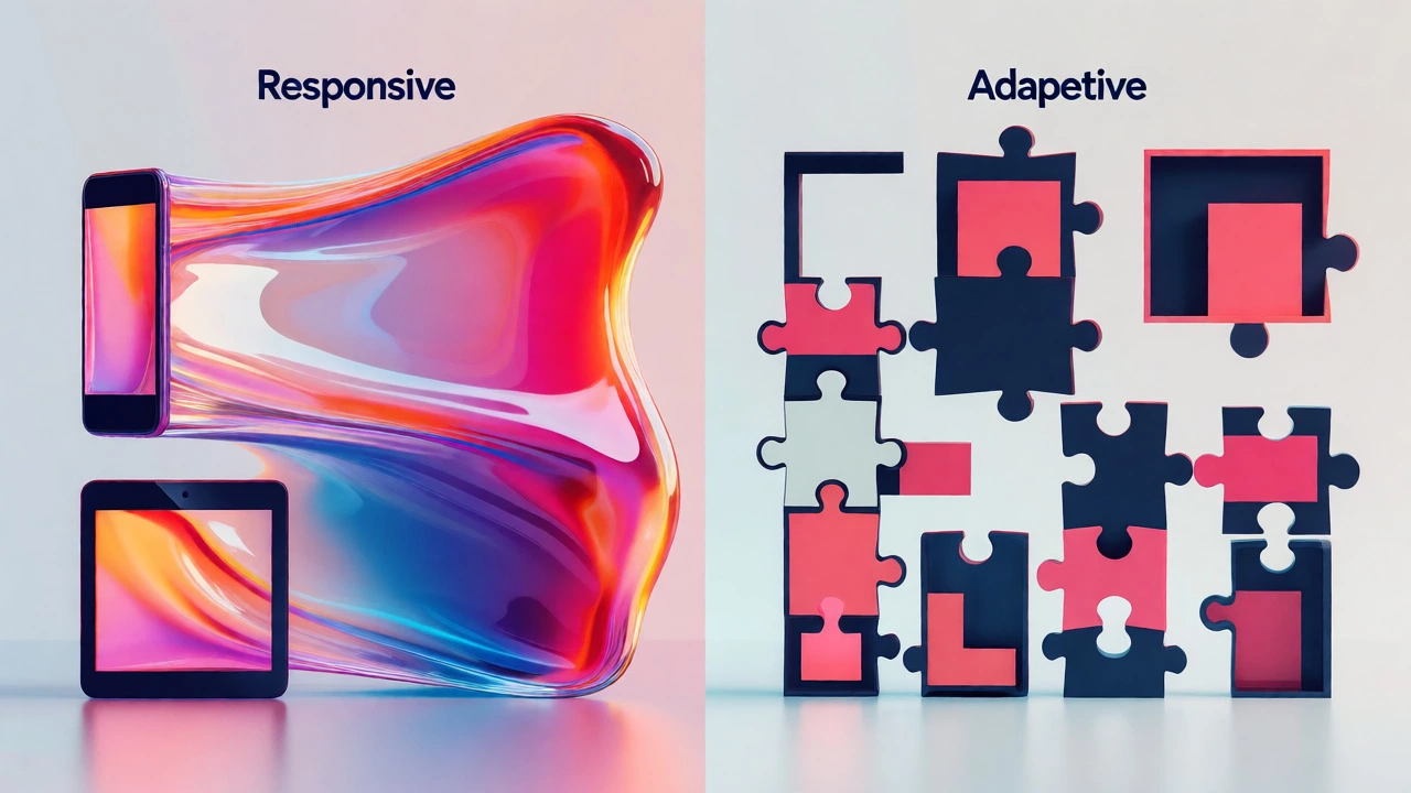 Conceptual comparison of fluid responsive vs fixed adaptive layouts.