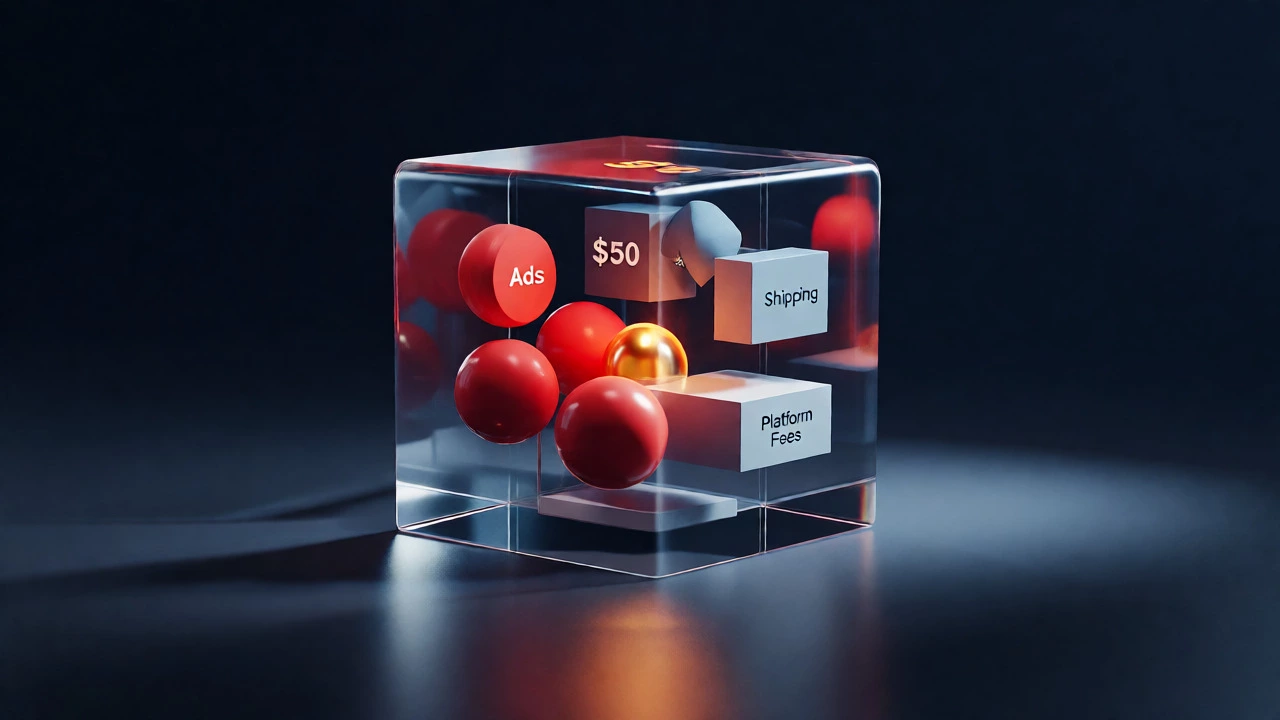 Conceptual visualization of thin ecommerce profit margins versus costs.